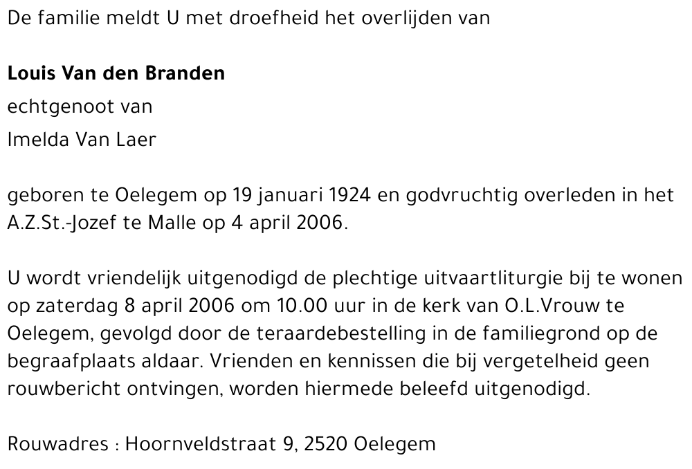 Louis VAN DEN BRANDEN