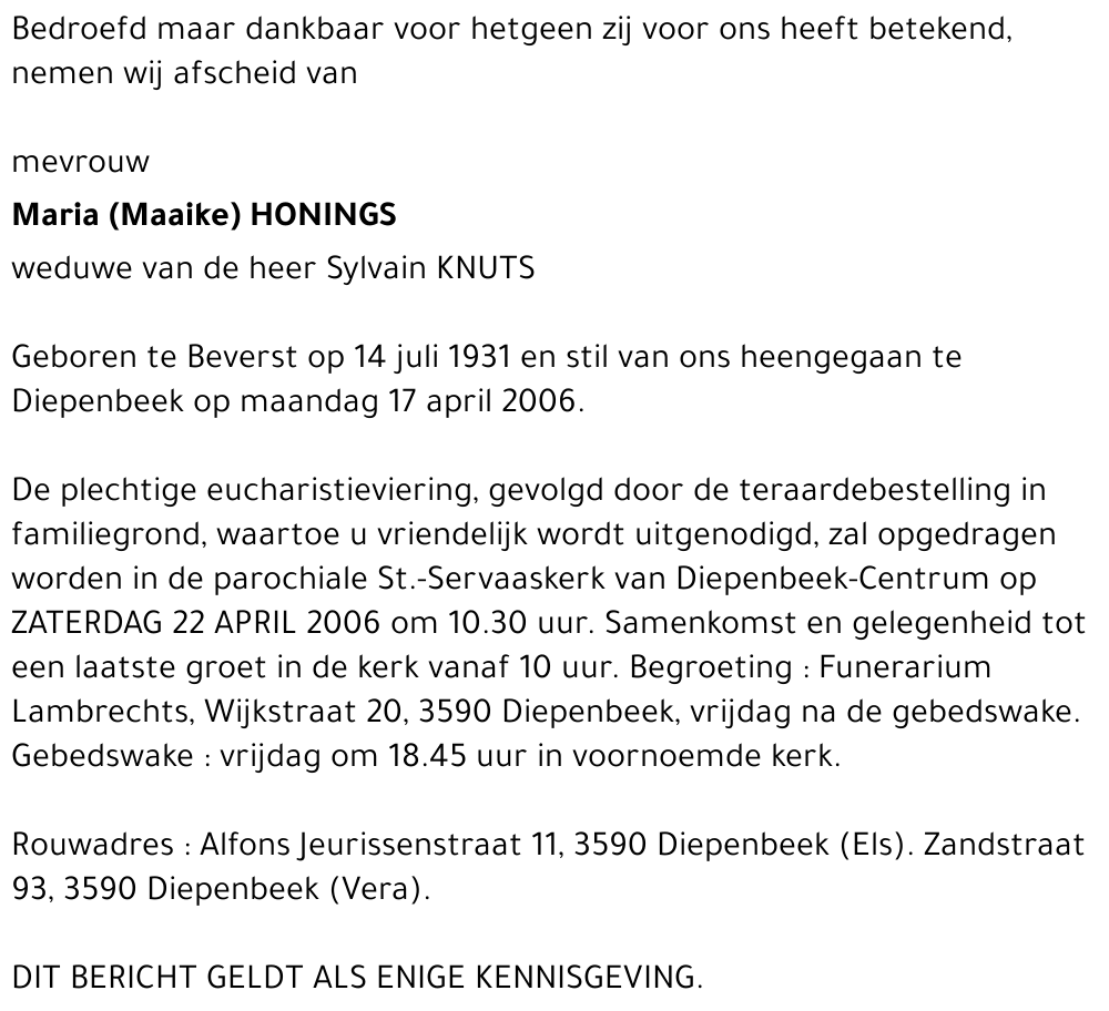 Maria (Maaike) HONINGS