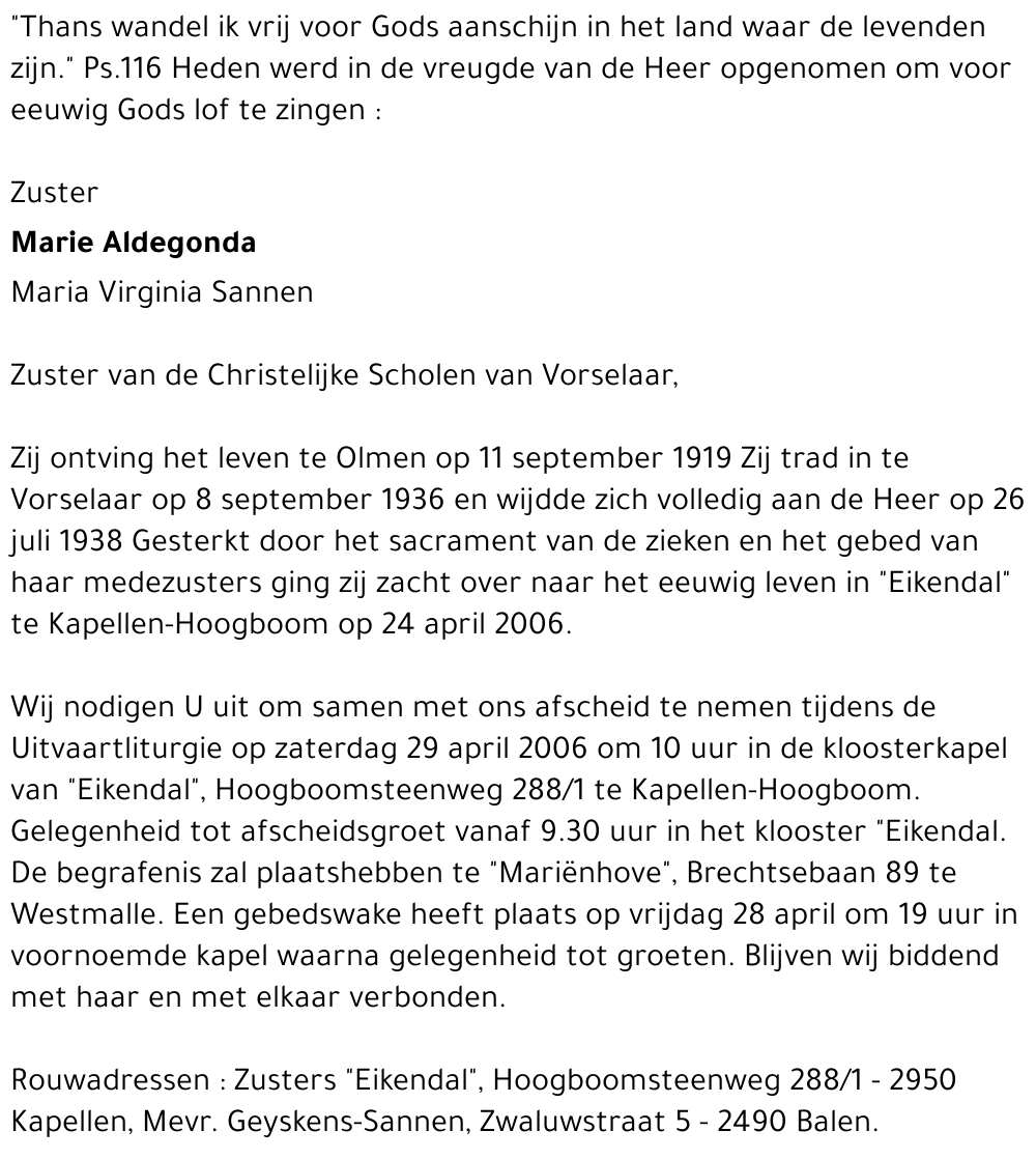 Marie Aldegonda SANNEN