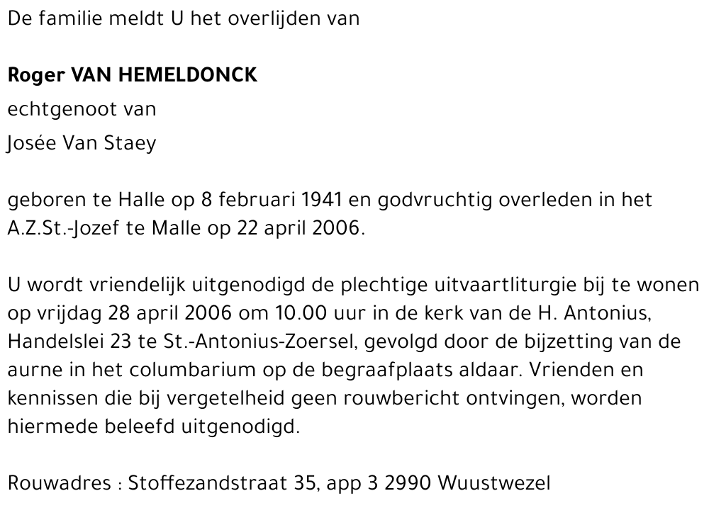 Roger VAN HEMELDONCK