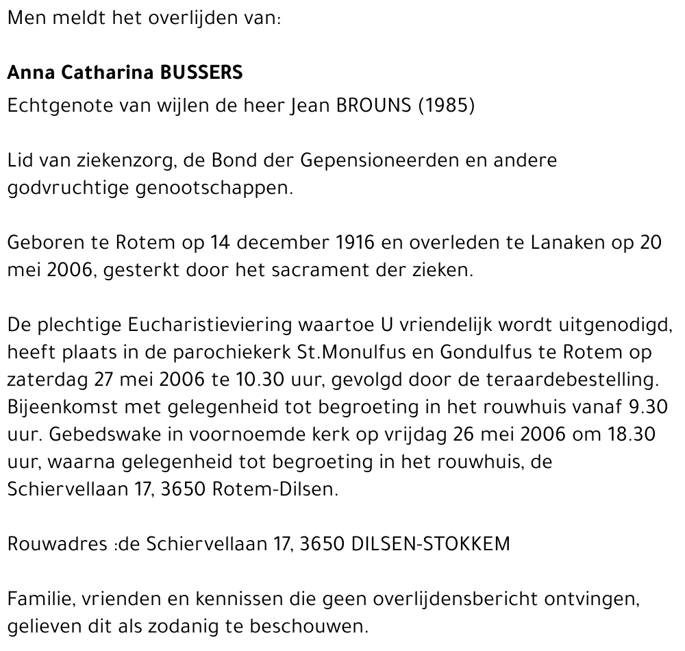 Anna Catharina BUSSERS