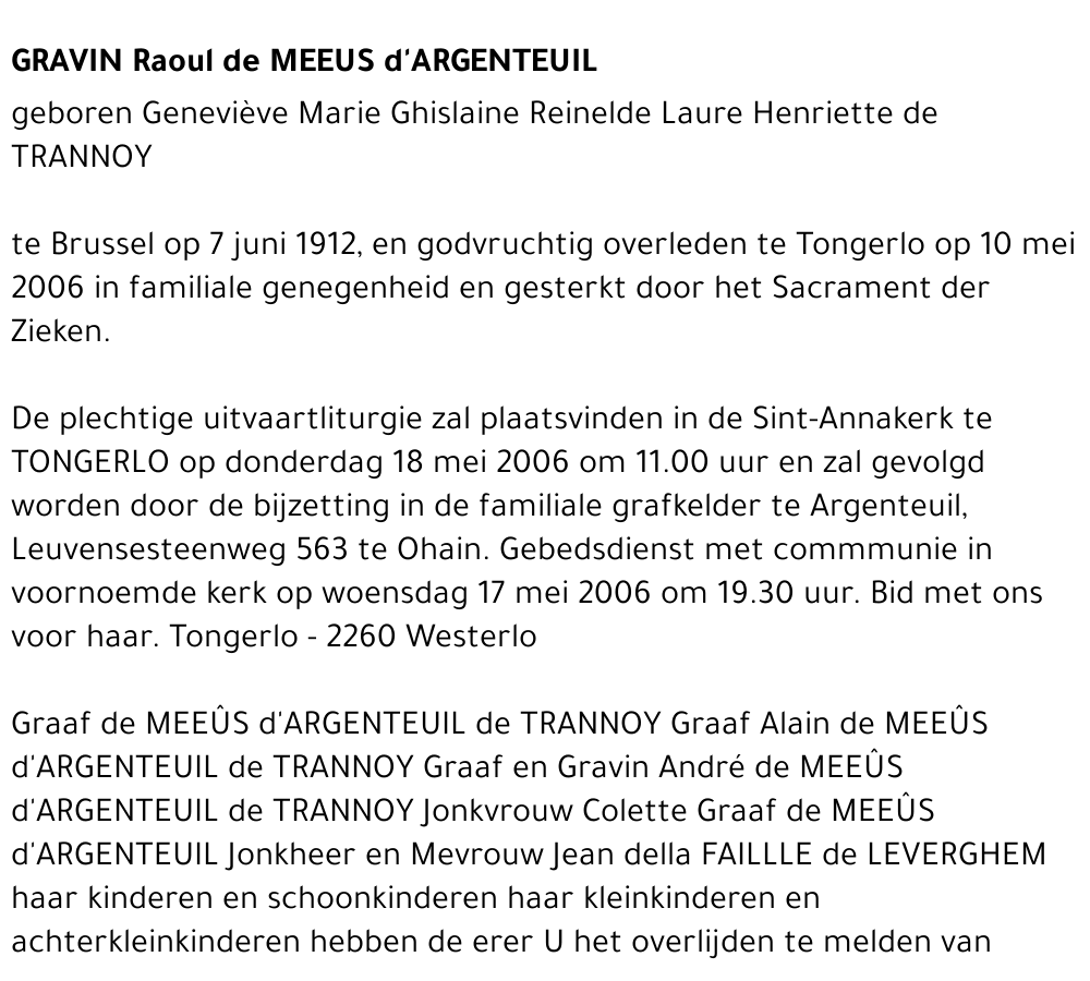 GRAVIN Raoul de MEEUS d'ARGENTEUIL