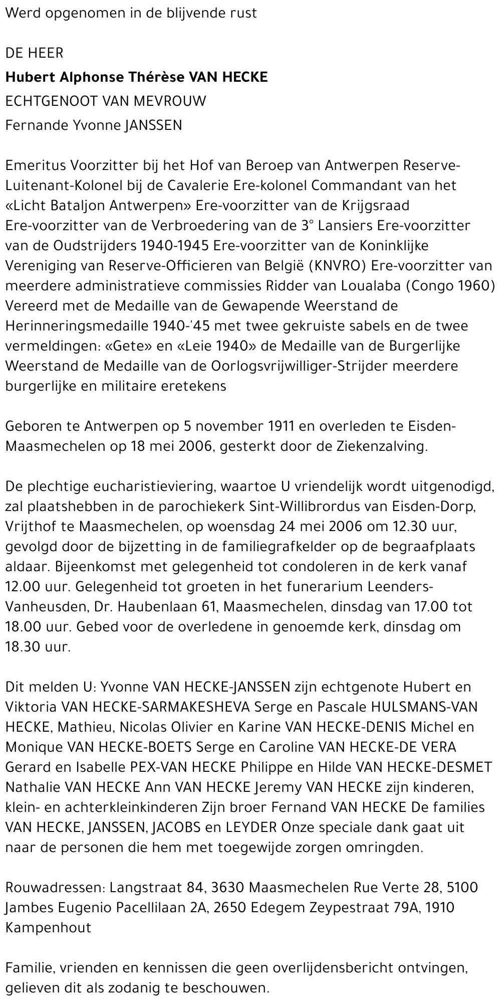 Hubert Alphonse Thérèse Van Hecke