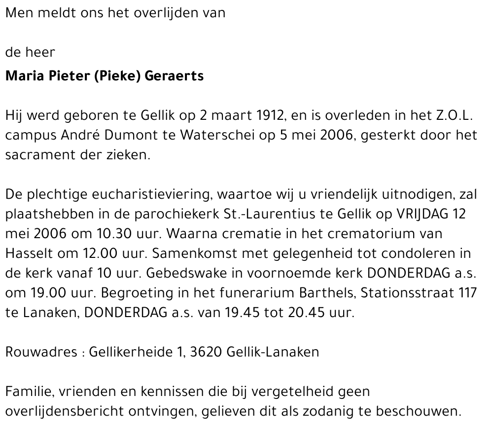Maria Pieter (Pieke) Geraerts