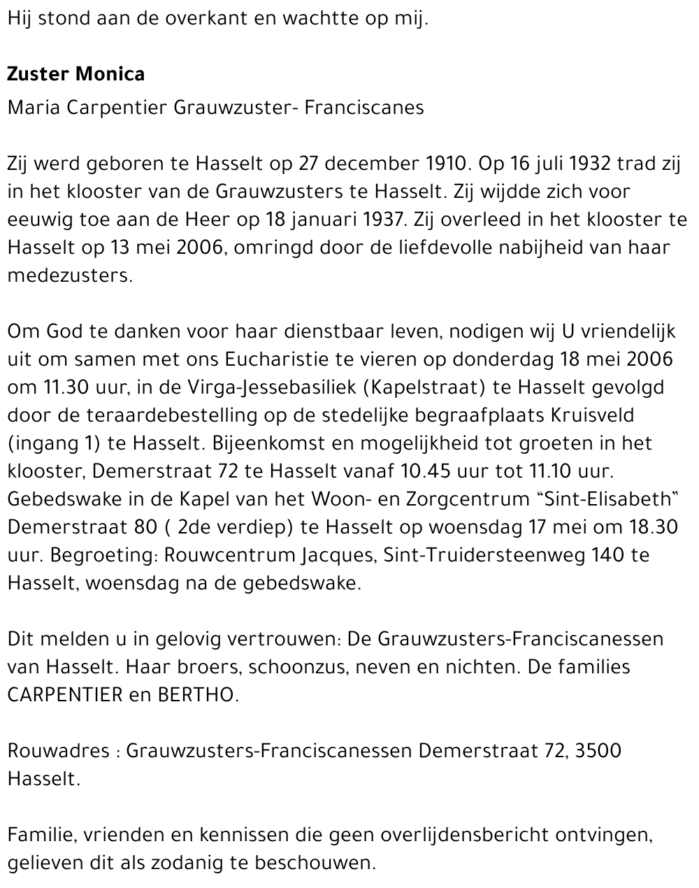 Maria (Zuster Monica) Carpentier