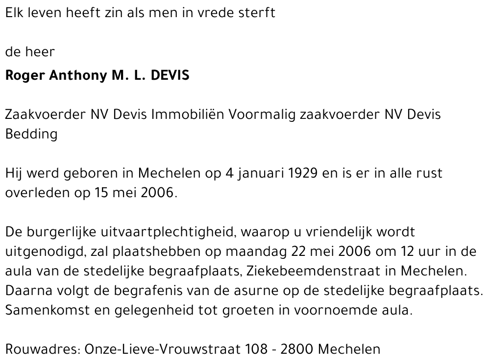 Roger Anthony M. L. Devis