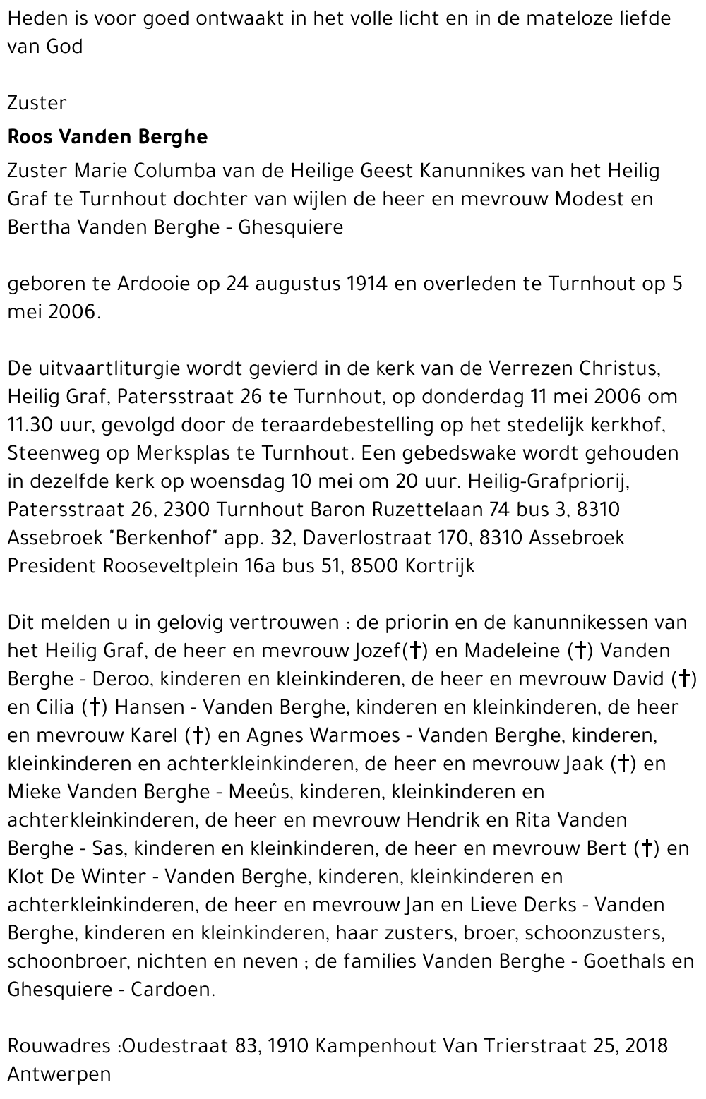 Zuster Roos VANDEN BERGHE