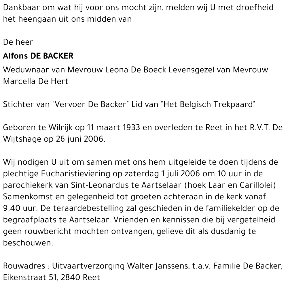 Alfons DE BACKER