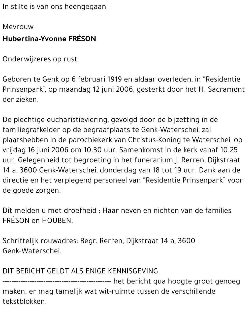 Hubertina Yvonne FRÉSON