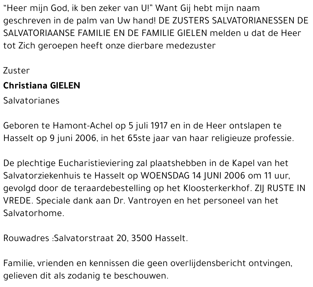 Zuster Christiana Gielen