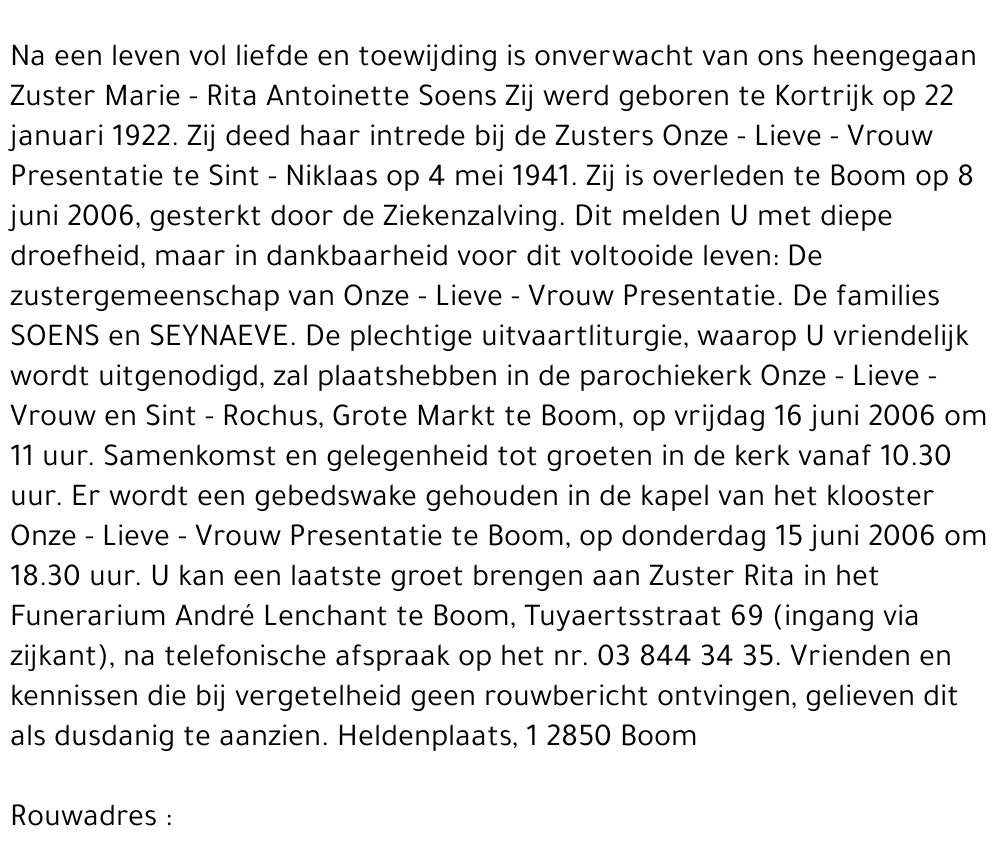 Zuster Marie - Rita Soens