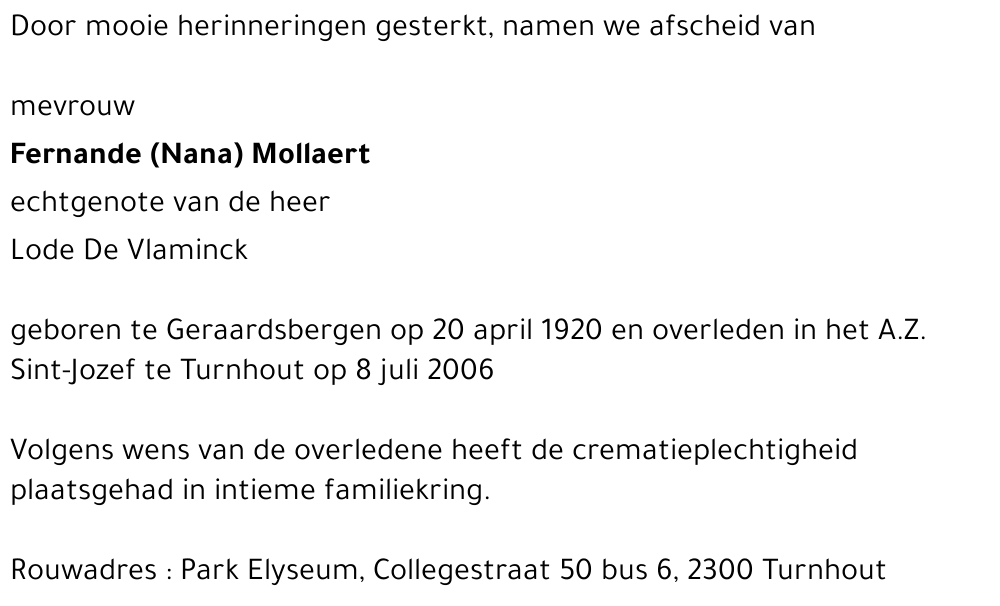 Fernande (Nana) Mollaerts