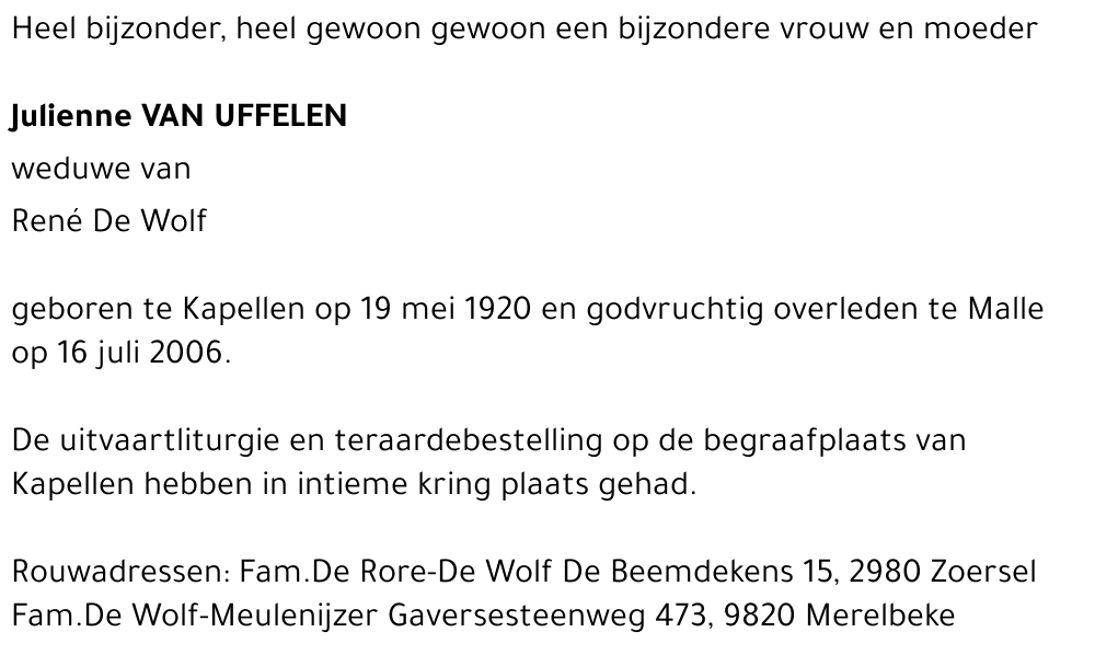 Julienne VAN UFFELEN19/05/1920