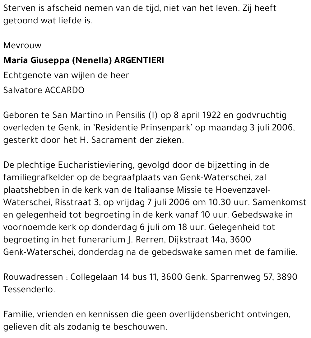 Maria Giuseppa ARGENTIERI