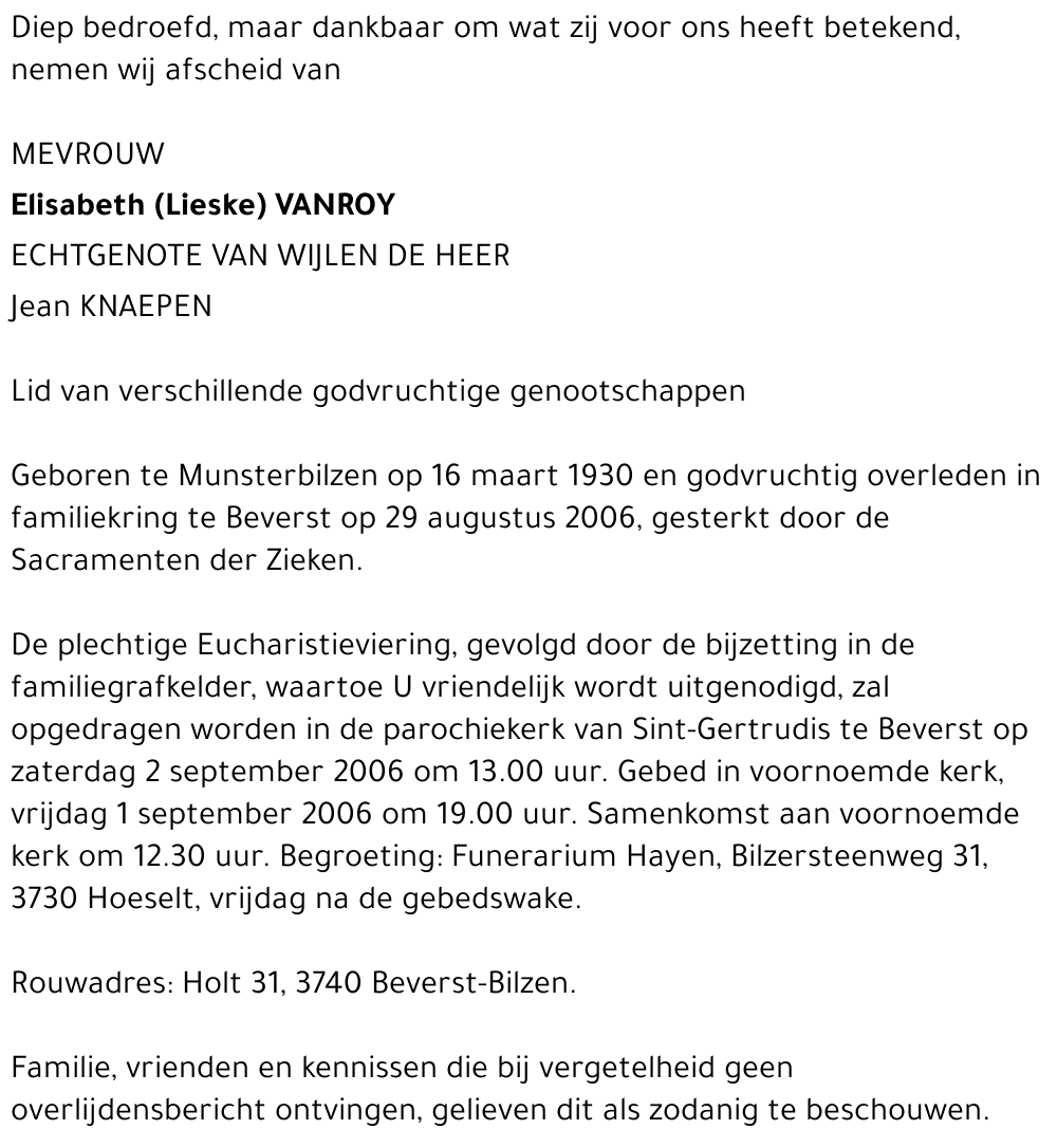 Elisabeth (Lieske) Vanroy