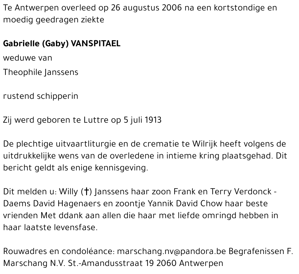 Gabrielle (Gaby) VANSPITAEL
