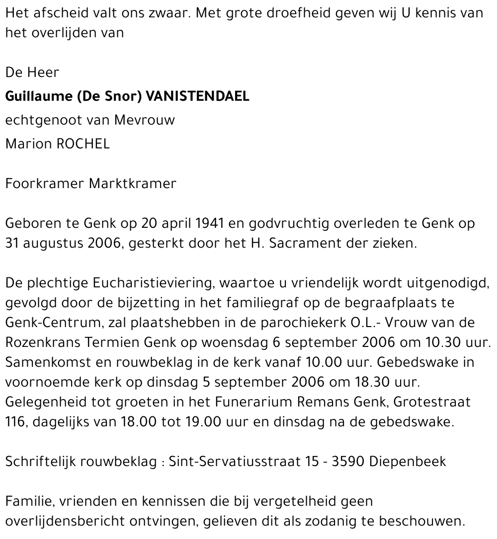 Guillaume (De Snor) VANISTENDAEL