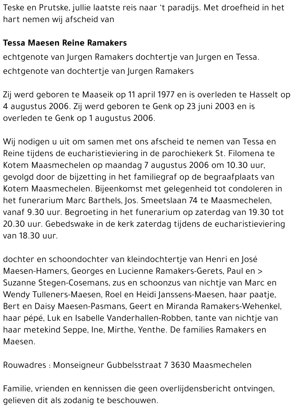 Tessa en Reine Maesen    Ramakers