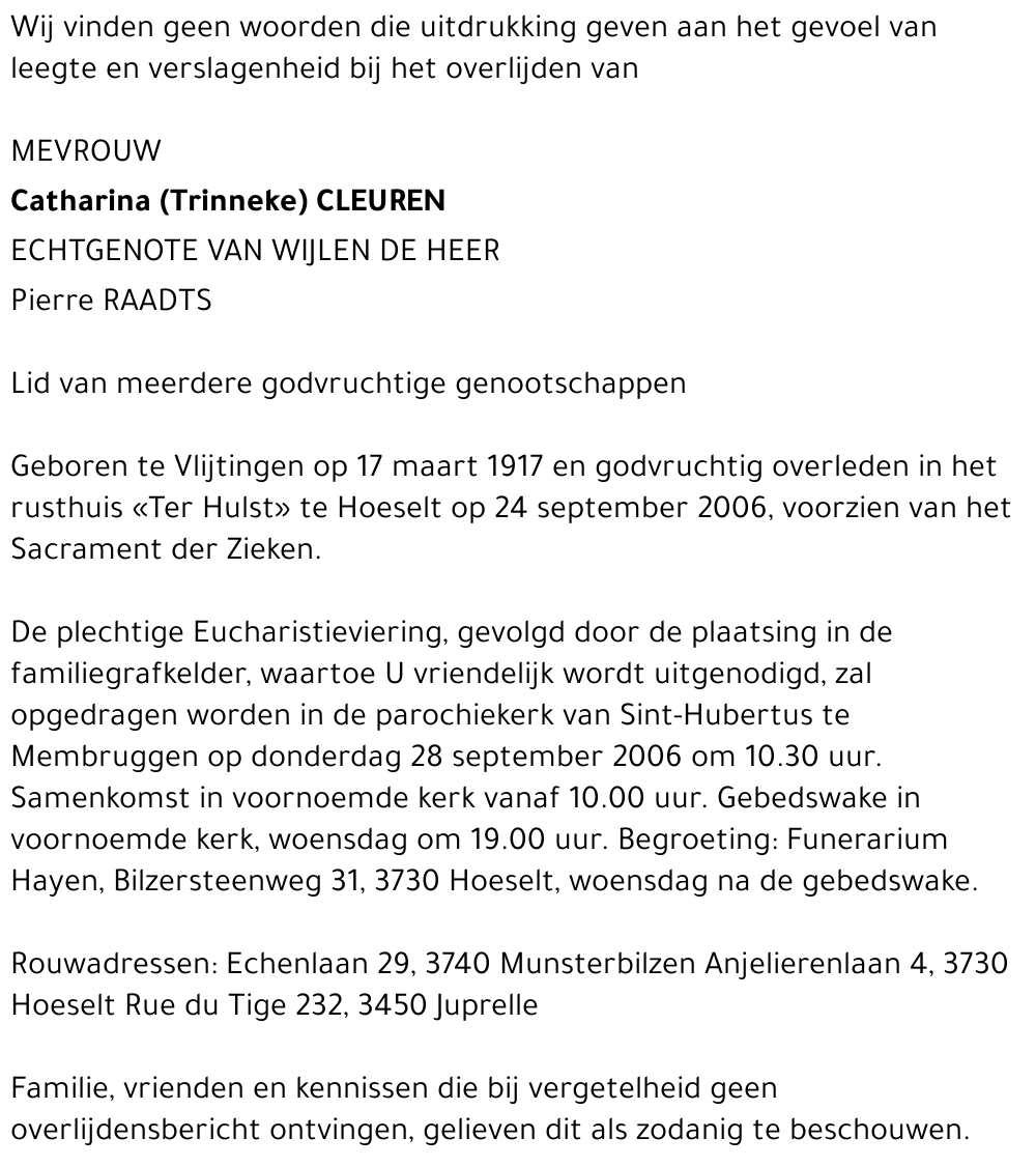 Catharina (Trinneke) Cleuren