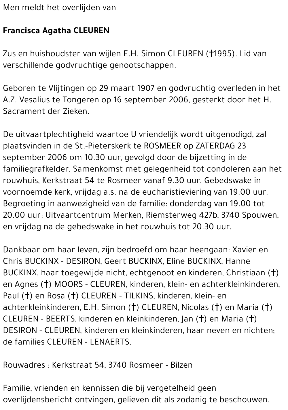 Francisca Agatha Cleuren