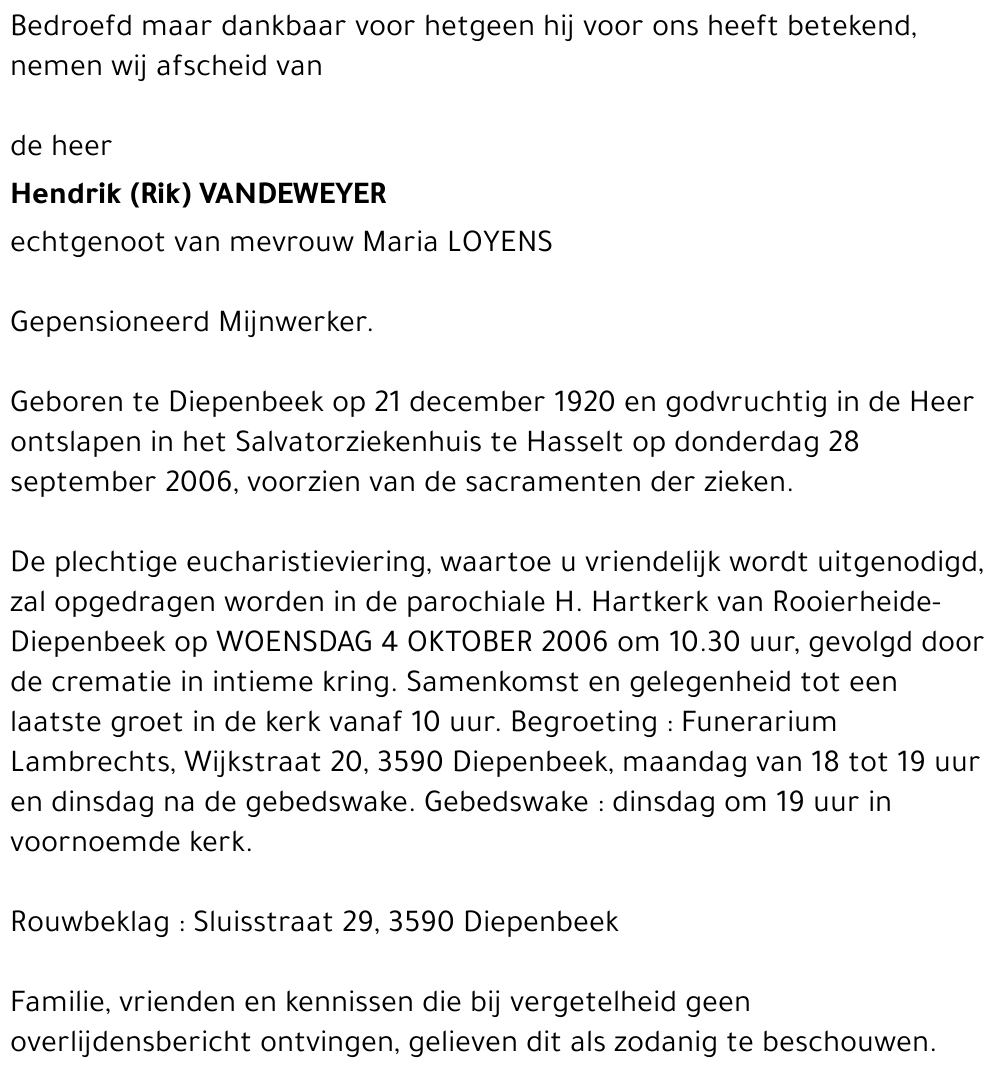 Hendrik (Rik) VANDEWEYER