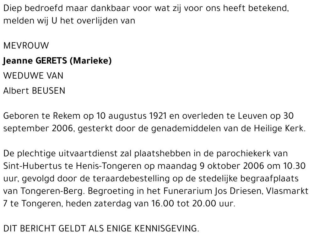 Jeanne (Marieke) Gerets