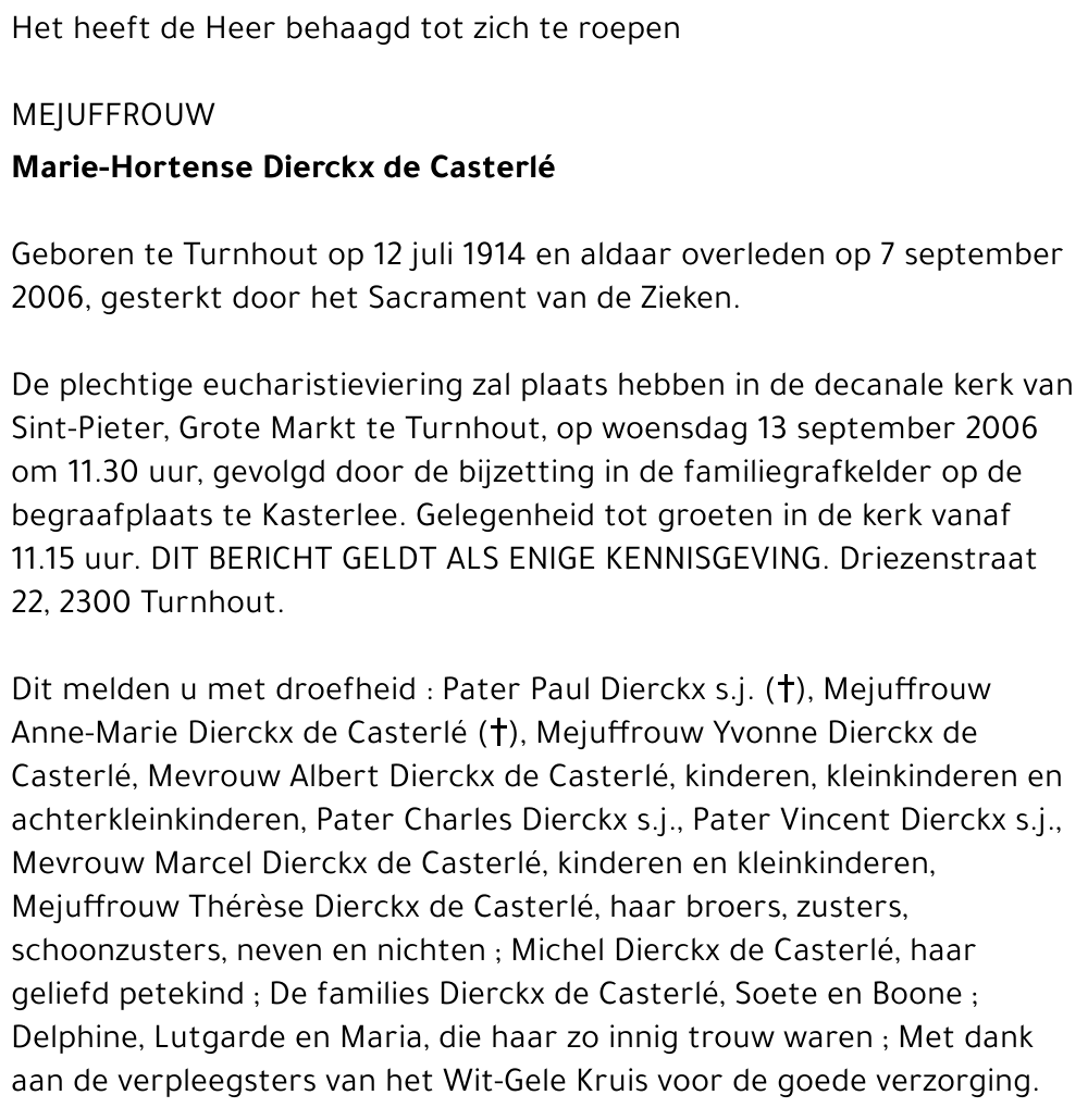 Marie-Hortense DIERCKX de CASTERLE