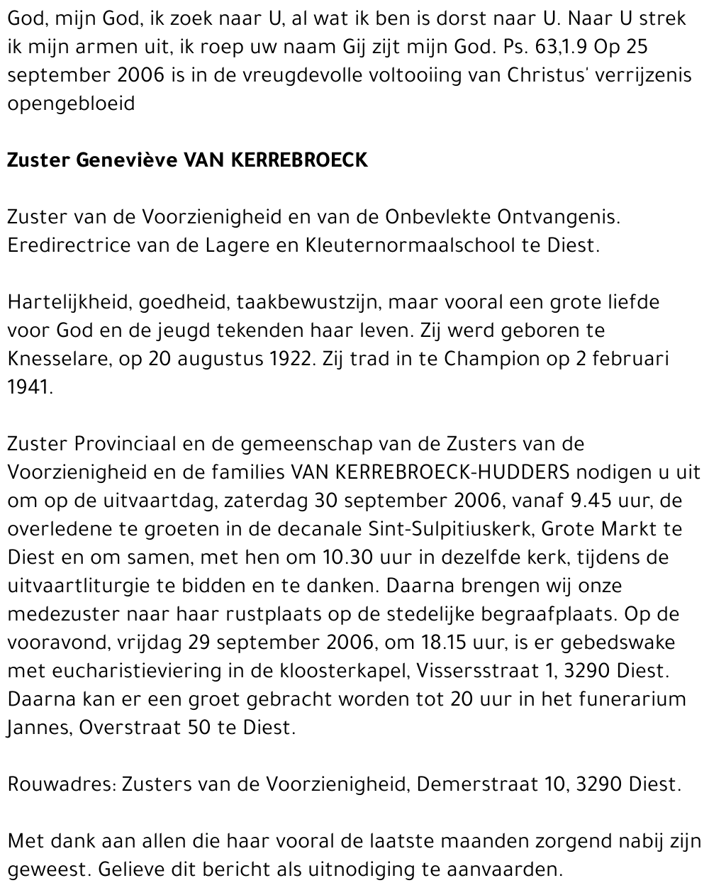 Zuster Geneviève Van Kerrebroeck
