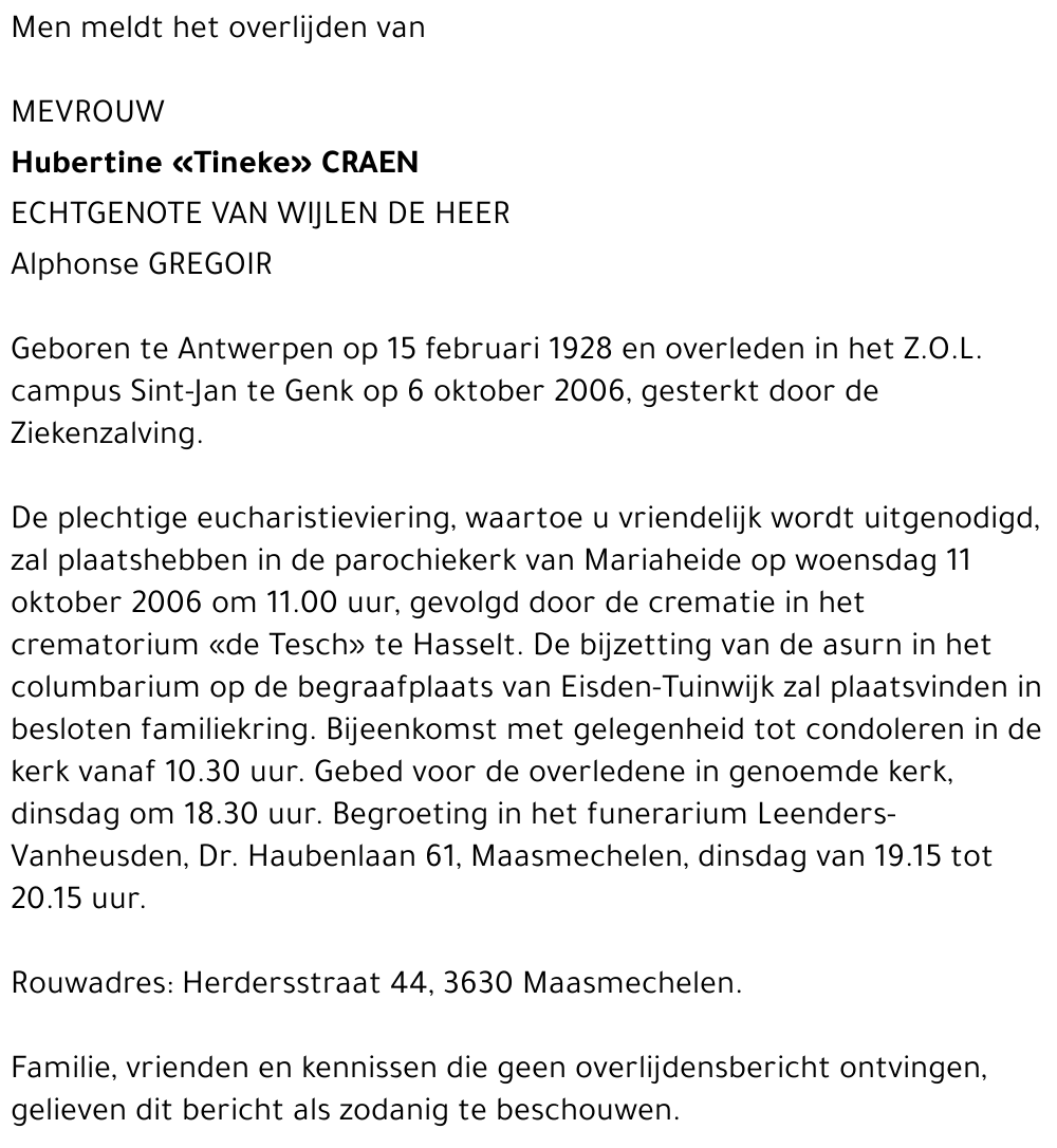 Hubertine «Tineke» Craen