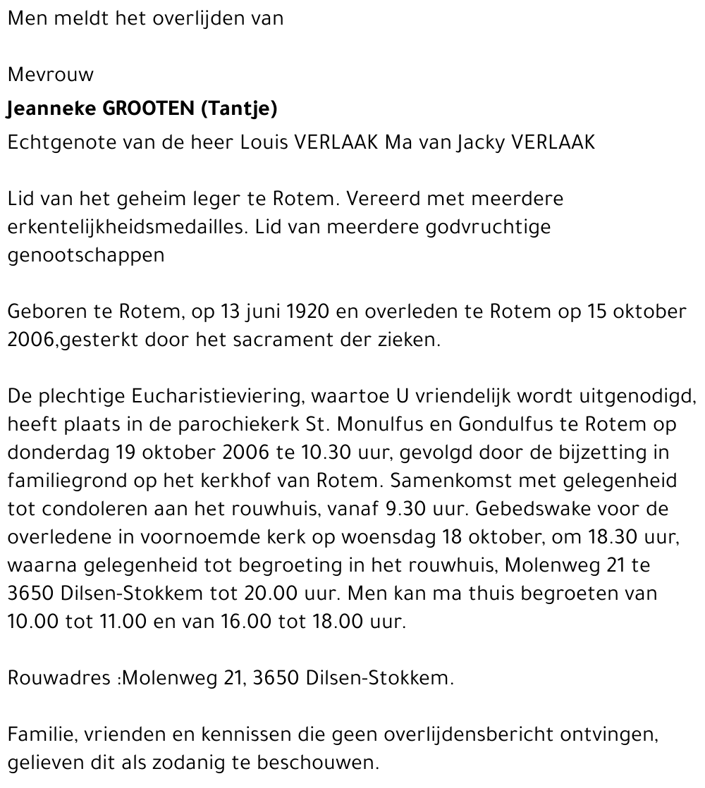 Jeanneke  (Tantje) GROOTEN