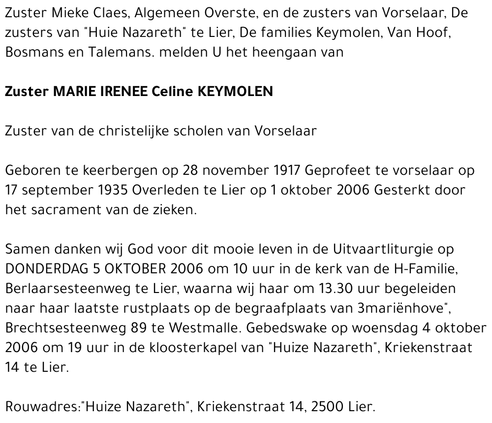 Marie Irenée Celine Keymolen