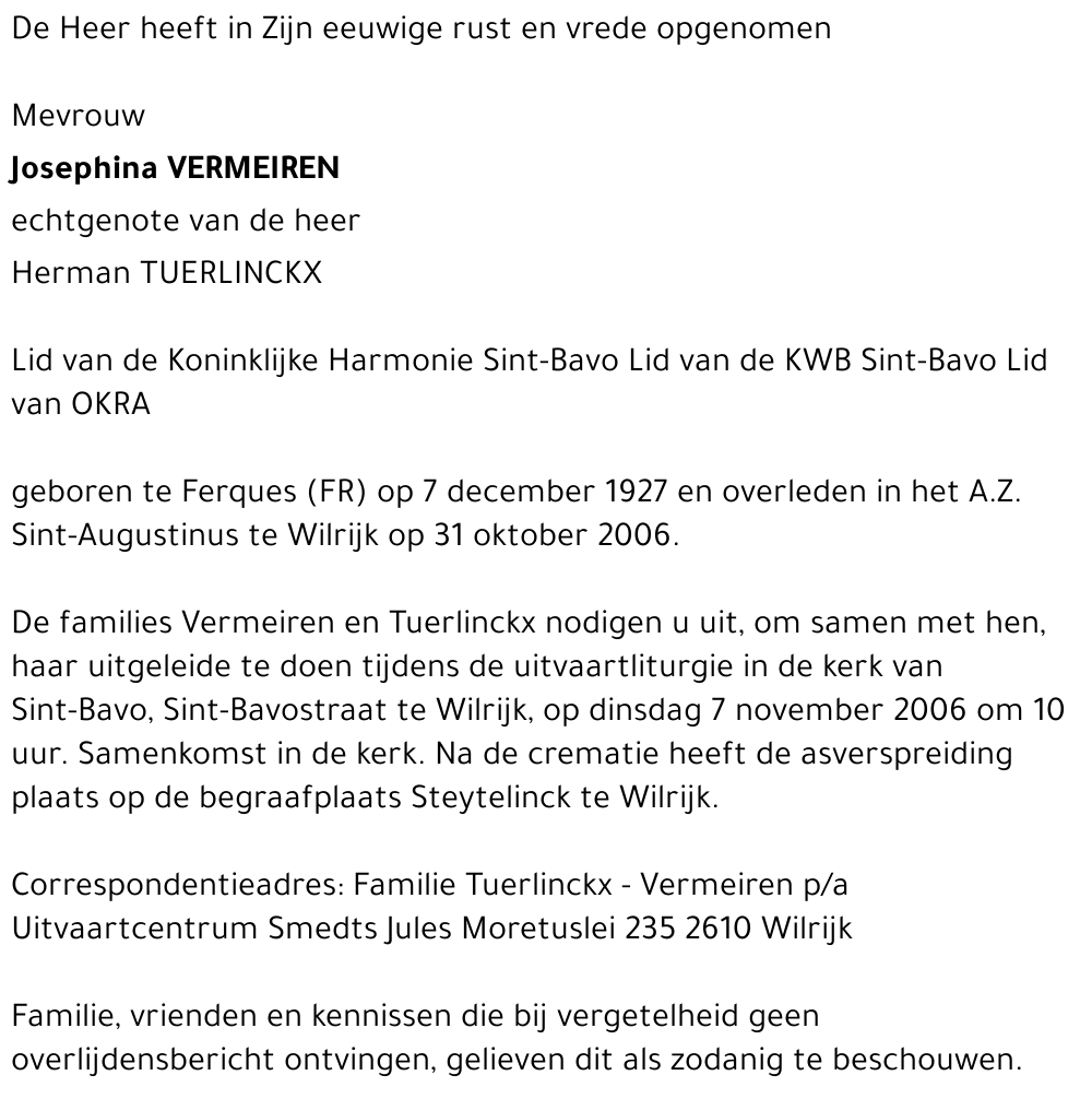 VERMEIREN JOSEPHINA