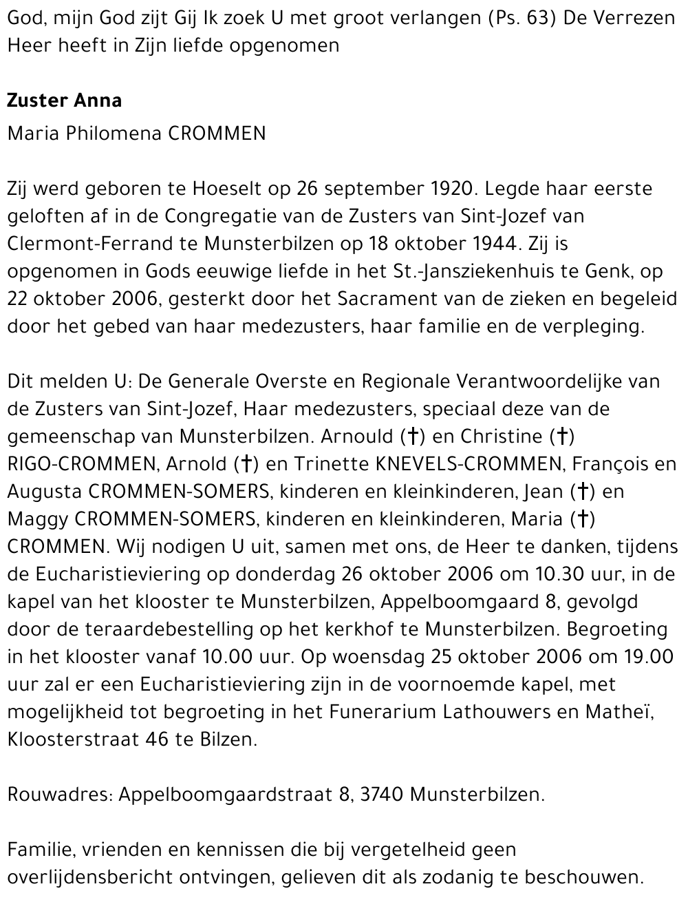 Zuster Anna Maria Philomena Crommen