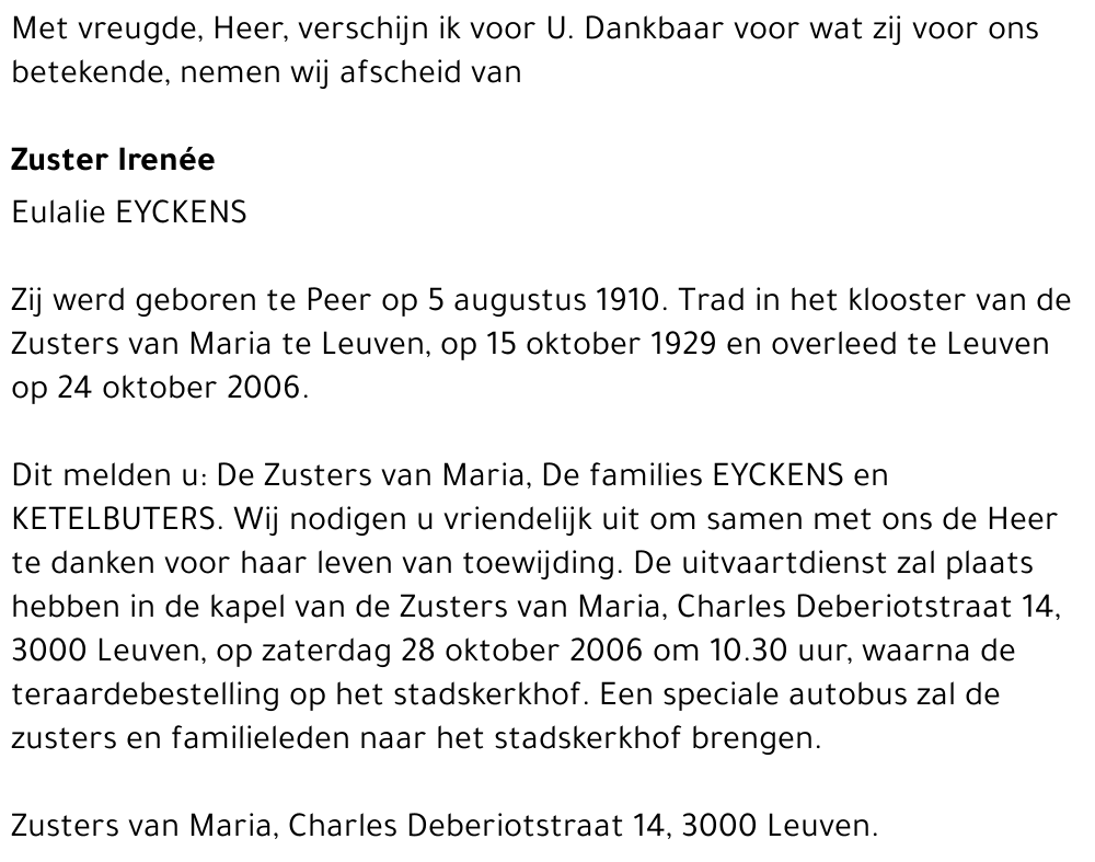 Zuster Irenée Eulalie Eyckens