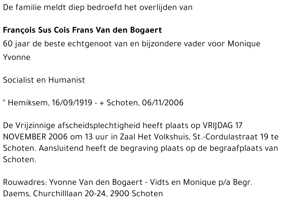 François Sus Cois Frans Van den Bogaert