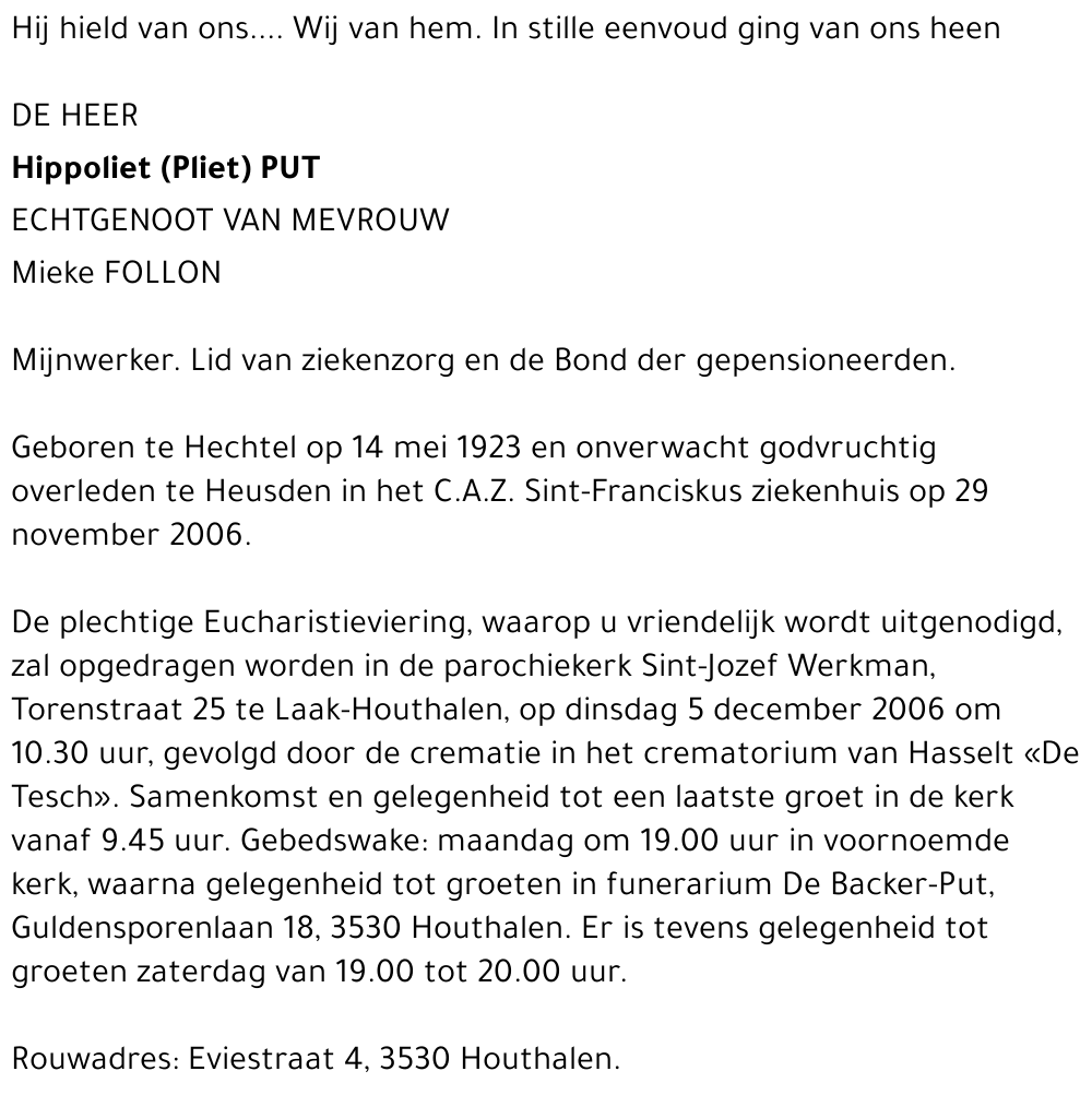 Hippoliet (Pliet) Put