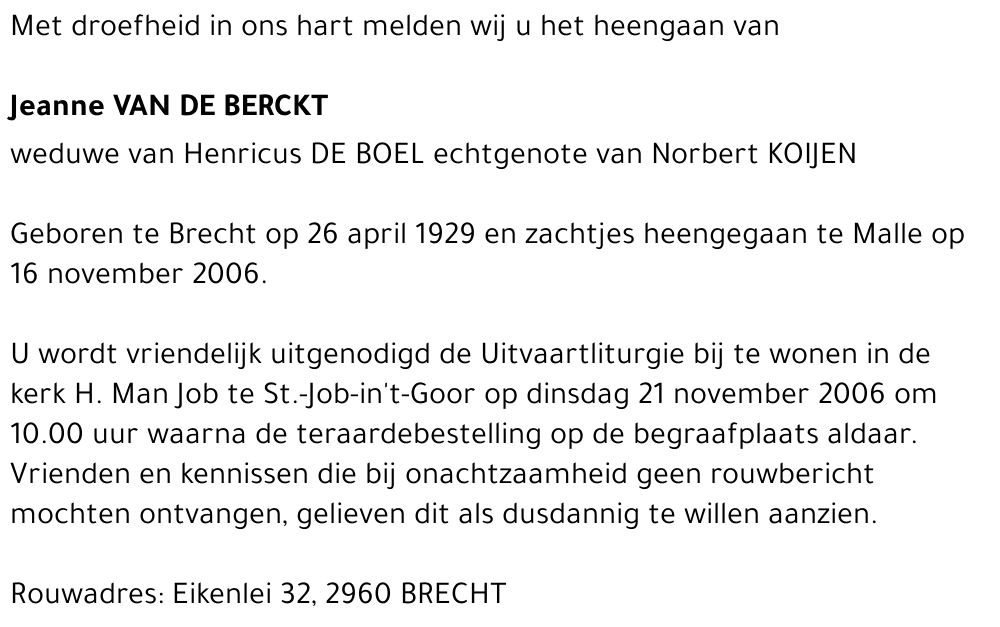 Jeanne VAN DE BERCKT