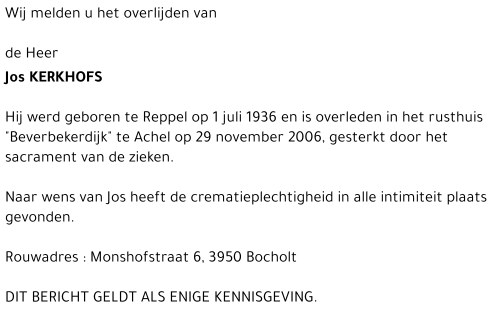 Joseph, Petrus Kerkhofs