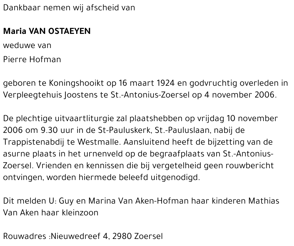 Maria VAN OSTAEYEN