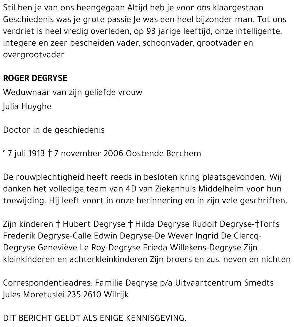 ROGER DEGRYSE