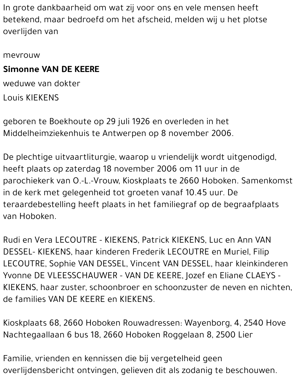 Simonne VAN DE KEERE