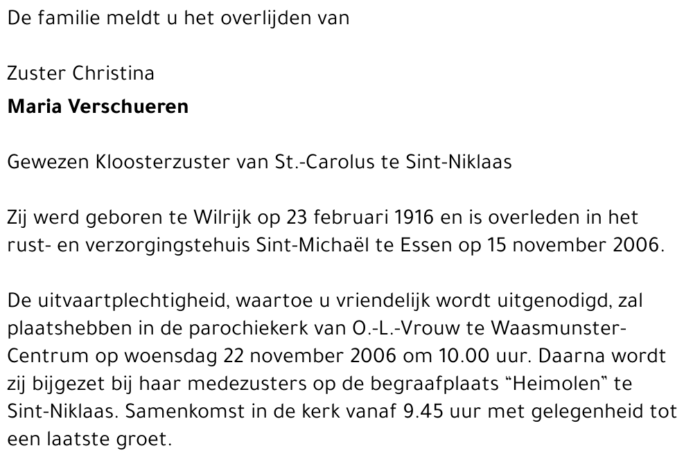 Zuster Christina Maria Verschuren