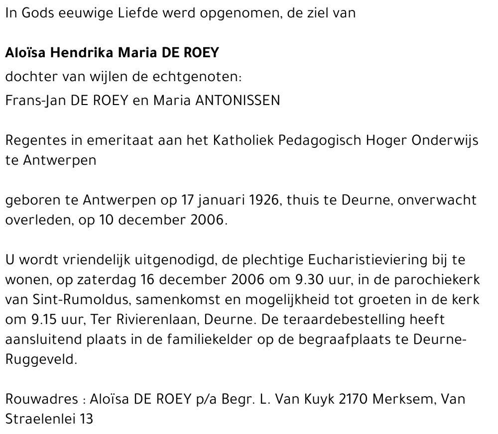 Aloïsa Hendrika Maria DE ROEY
