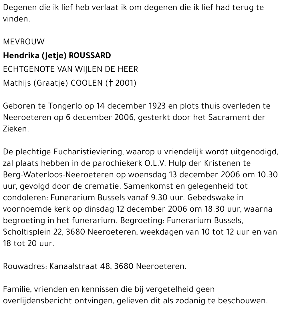 Hendrika (Jetje) ROUSSARD