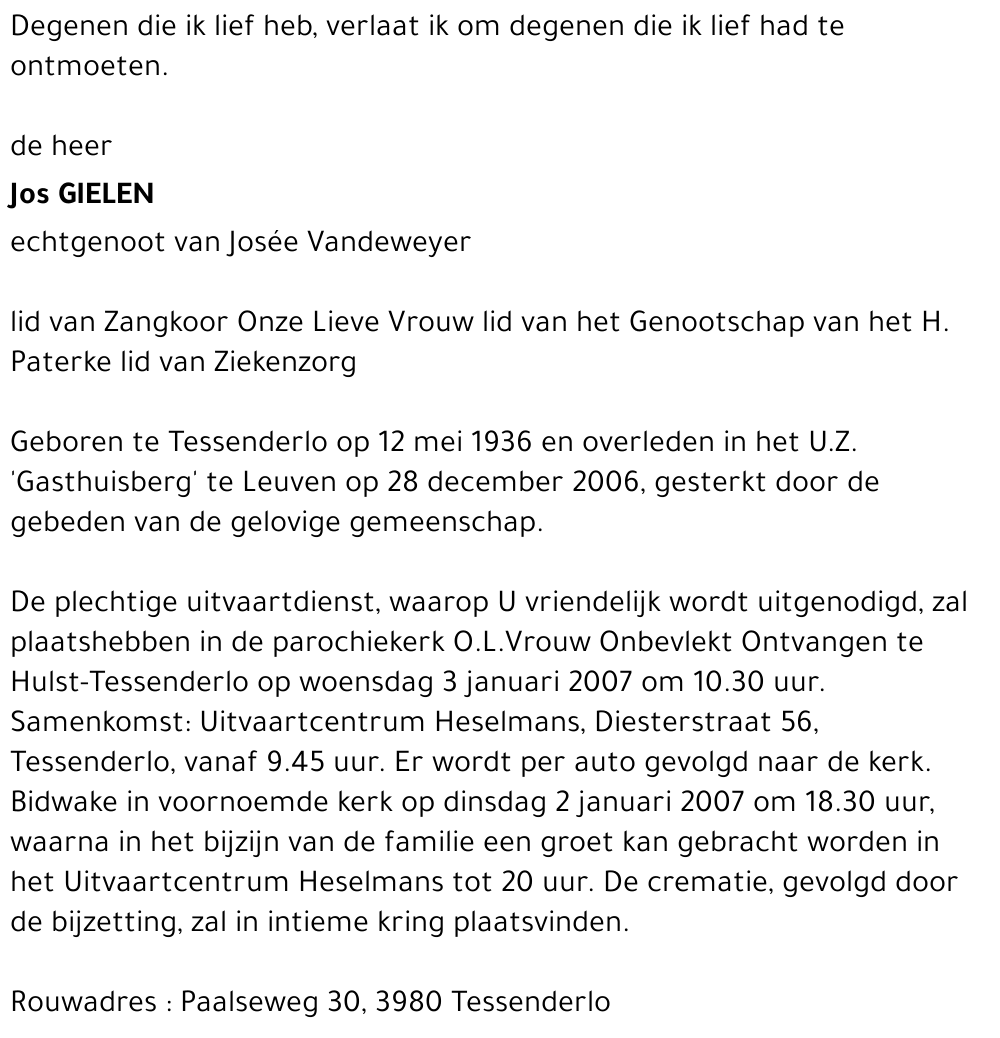 Jos Gielen echtgenoot van Josée Vandeweyer
