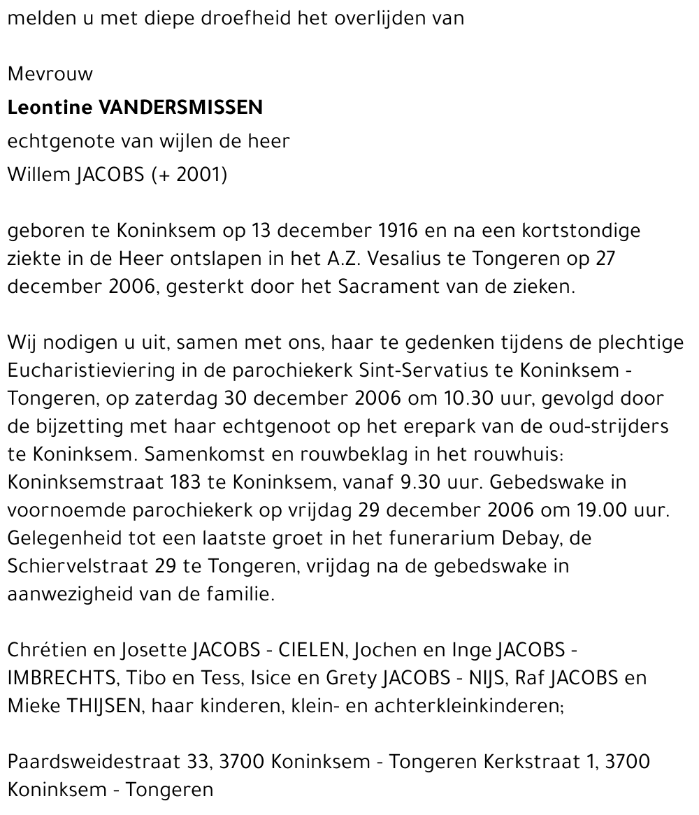 Leontine Vandersmissen