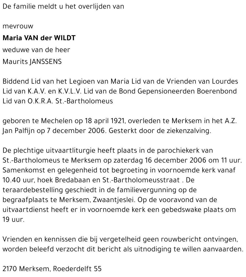 Maria VAN der WILDT