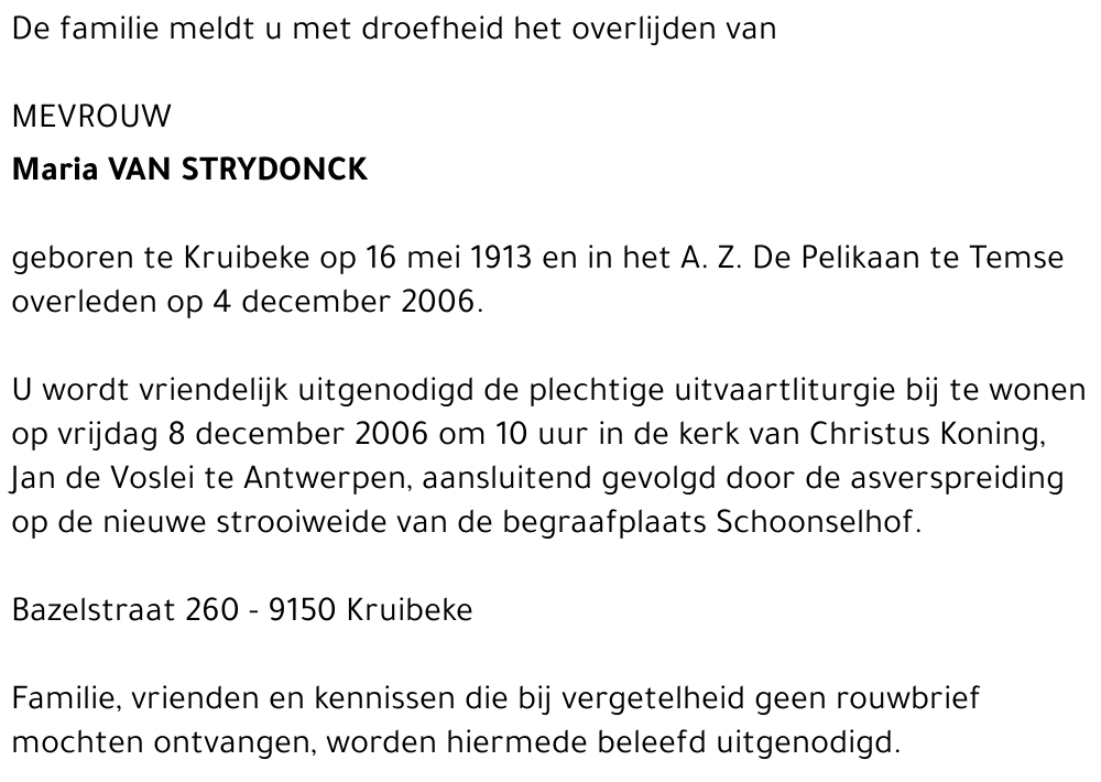 Maria VAN STRYDONCK