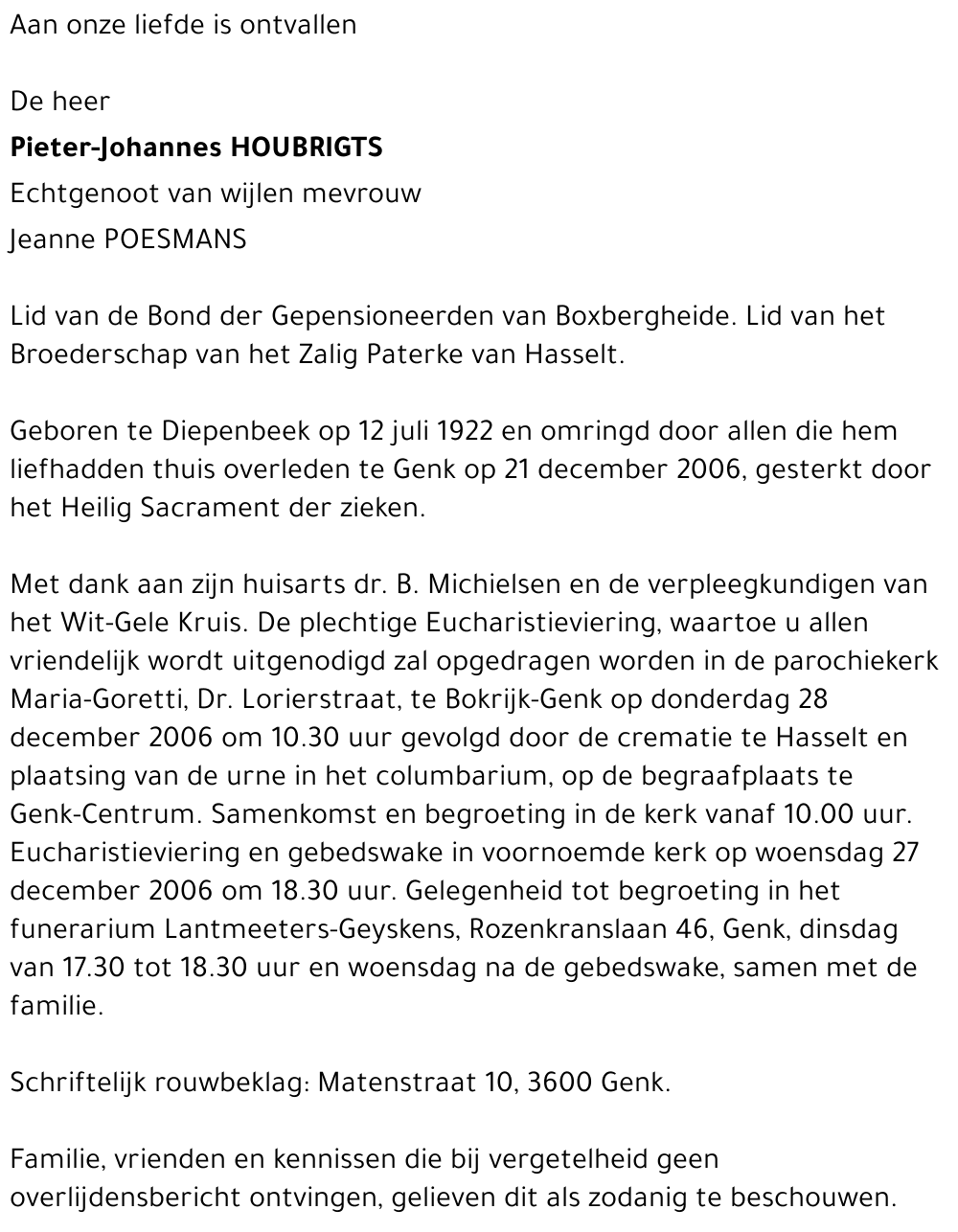 Pieter Johannes HOUBRIGTS