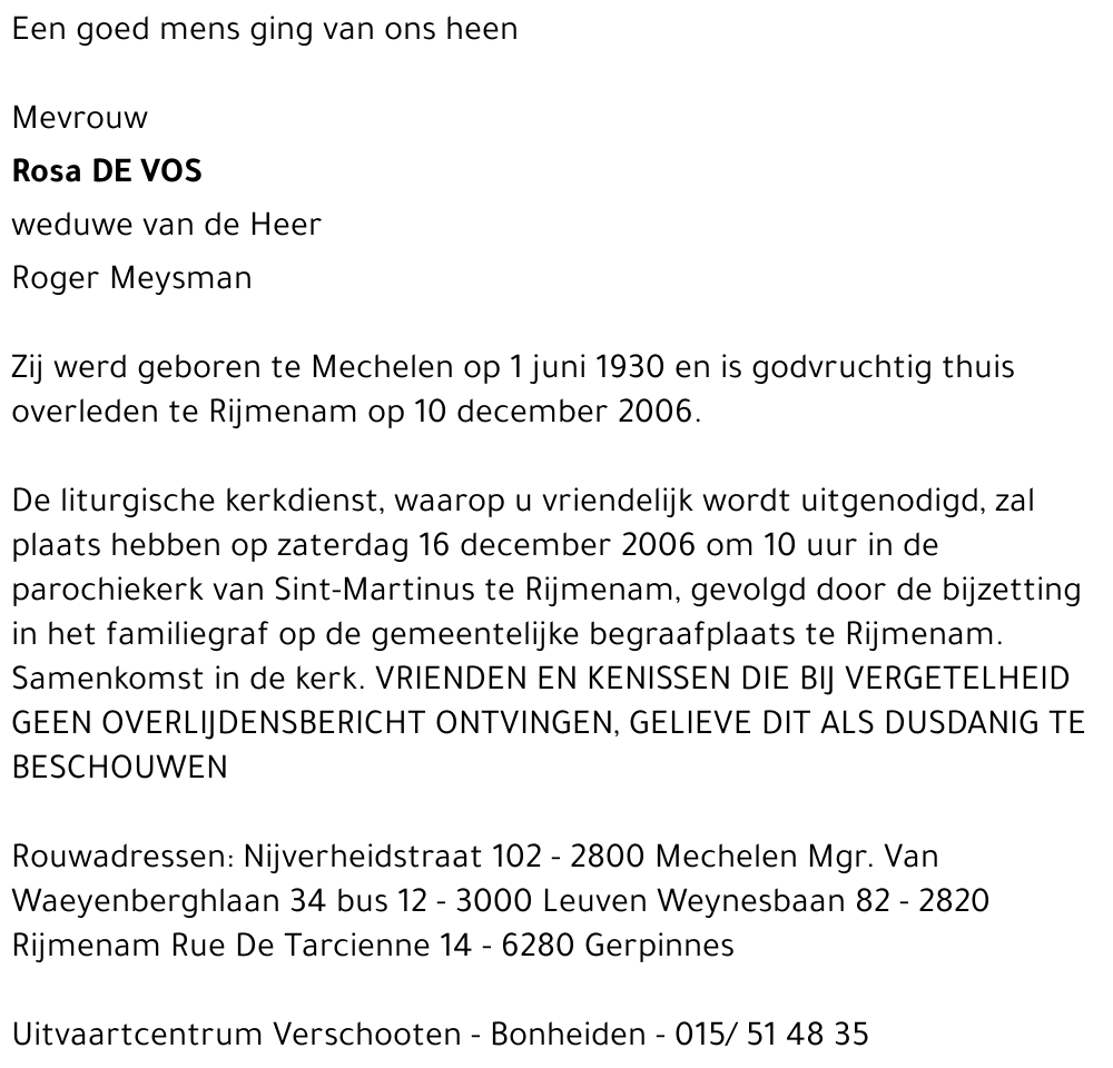 Rosa De Vos